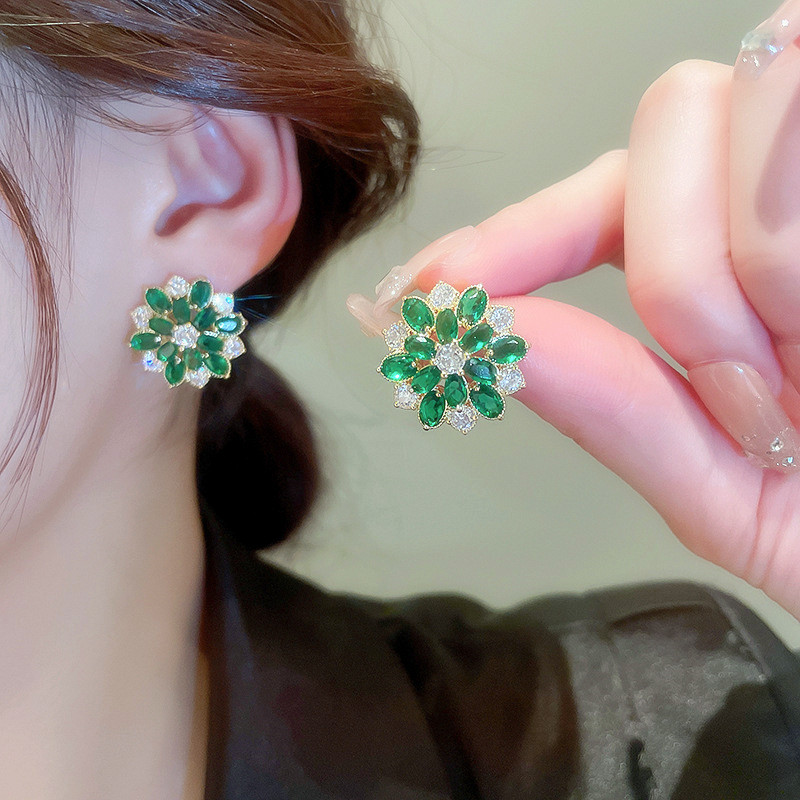 Ciondola Lampadario 2022 Micro Pave Colorful Zirconia Fiore Verde Orecchini Le Donne Stile Coreano Delicato Semplice Nuovo Pendientes