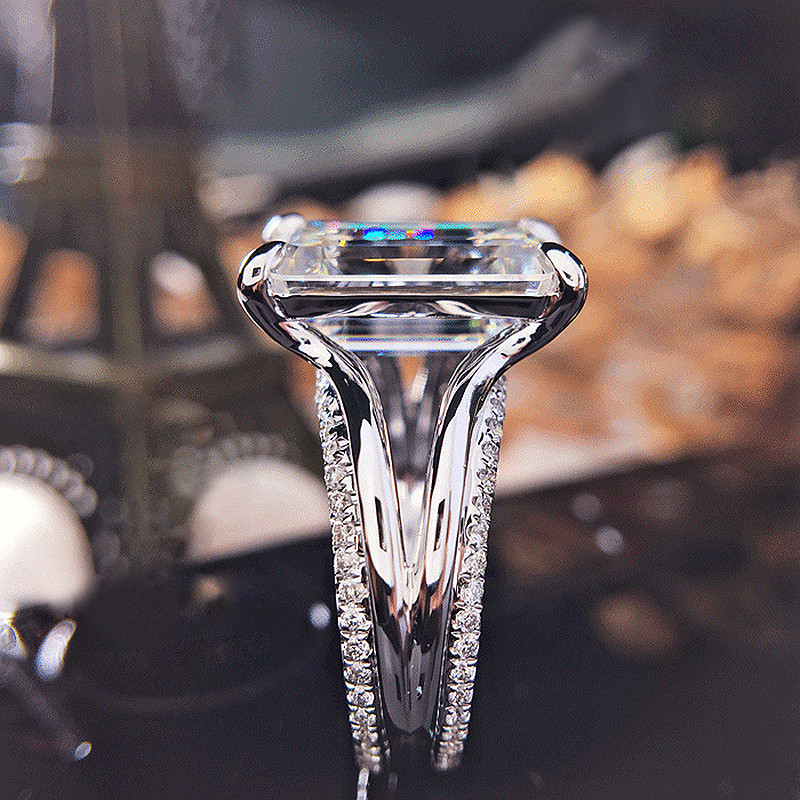 Bague solitaire anneaux de mariage de luxe 5 carats solide 18K or blanc fiançailles taille émeraude diamant cultivé en laboratoire pour les femmes 220829