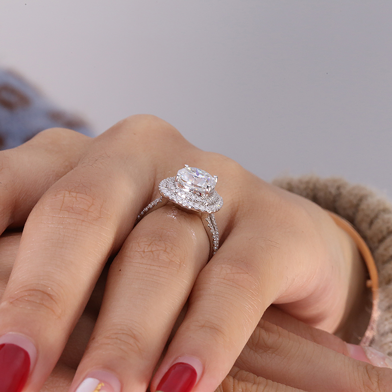 Улиточное кольцо обручальные кольца 50 Карат 10 мм D цвет VVS1 Cushion Cut Halo Объединение двойной прокладки сплошной 14 -километровый белый золото мелкое 220829