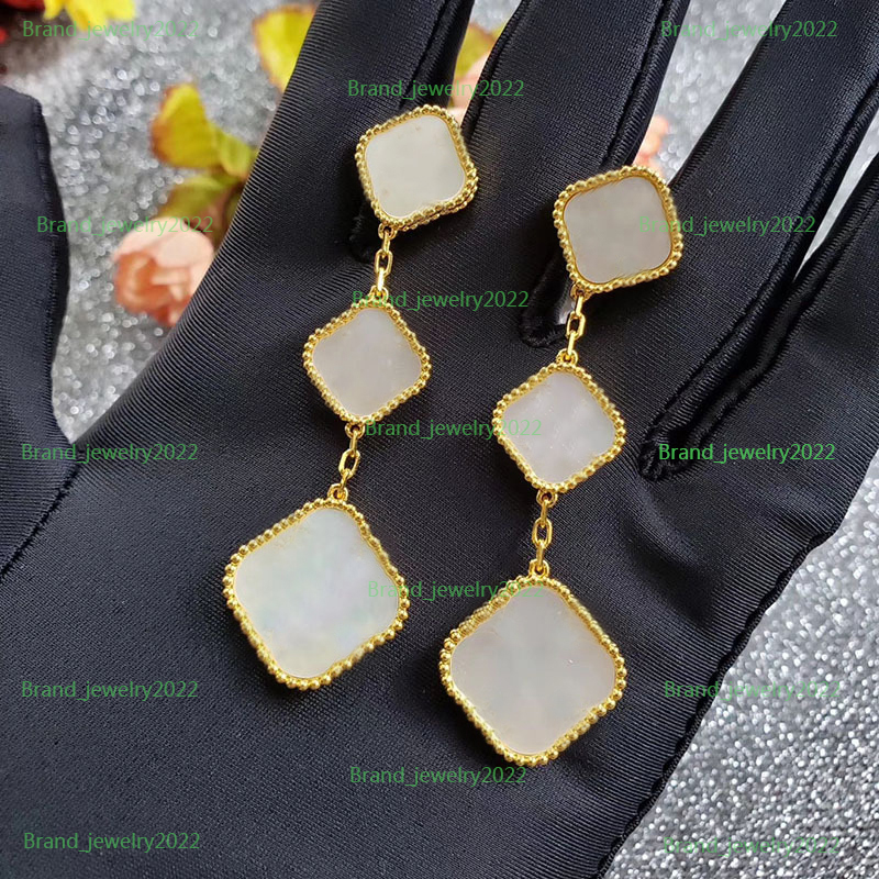2022 new fashion brand Dangle earrings natural mother oyster turquoise three flower Four leaf Clover Earring classic luxury Designer Earring jewelry for women