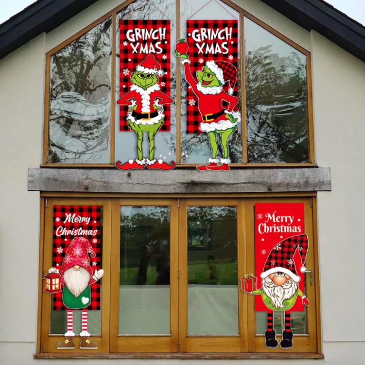 Weihnachten Anhänger Grinch Hängen Flagge Gesichtslosen Gnome Puppe Einkaufszentrum Französisch Fenster Hängen-Flagge Weihnachten Dekor Für Zuhause SN6764