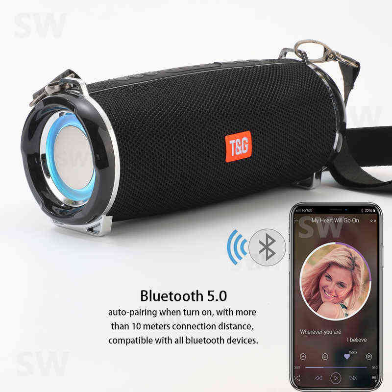 Portabla högtalare Portabla Bluetooth -högtalare utomhusradioljudförstärkare Vattentät ljudfält Kolumn U Disk Wireless Subwoofer LED Light Soundbox T220831