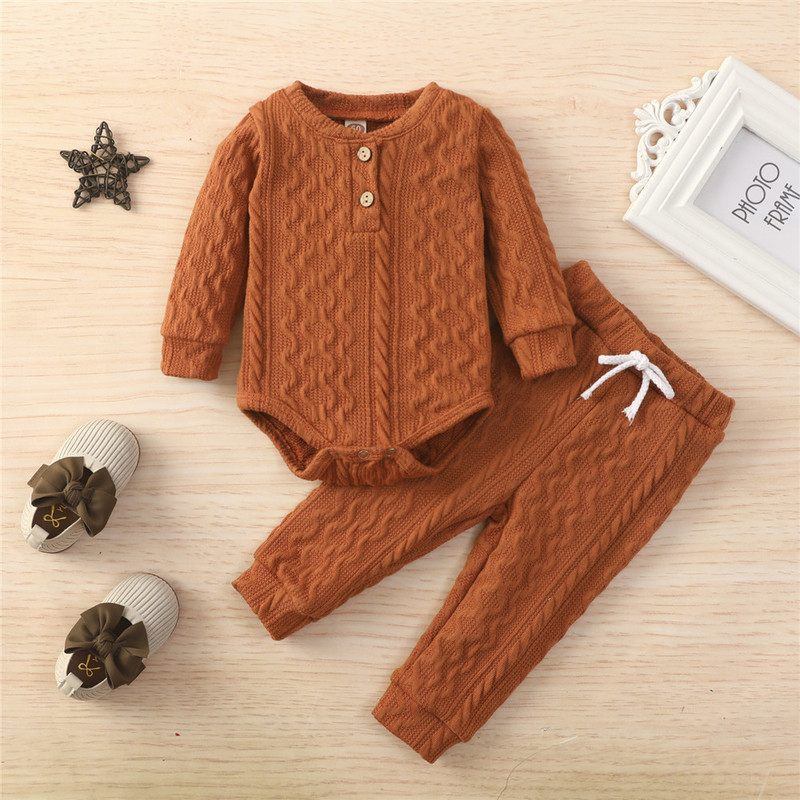 Ensembles de vêtements 4 couleurs né bébé tricoté chaud 2 pièces costume enfant en bas âge fille garçon à manches longues barboteuse hauts pantalons automne hiver Homewear 220830