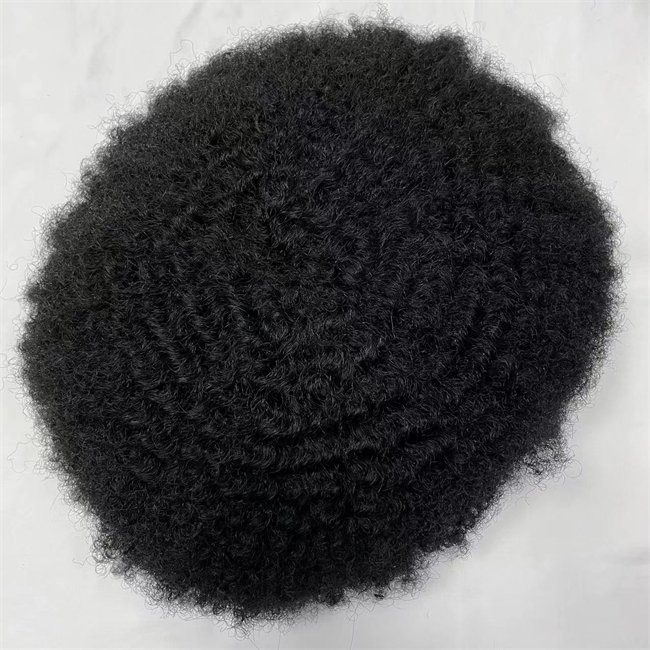 ブラジルの人間の髪の皮膚PUベース6mmアフロカールツーピーズメンズトゥーペアアフリカアメリカブラックメンズナチュラルヘア交換システム