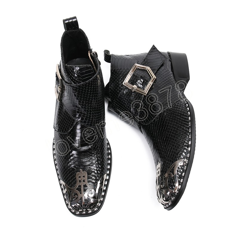 British Monk Strap Buckle Men Boots Fashion Moda Genuíno Motocicleta Botas Partem