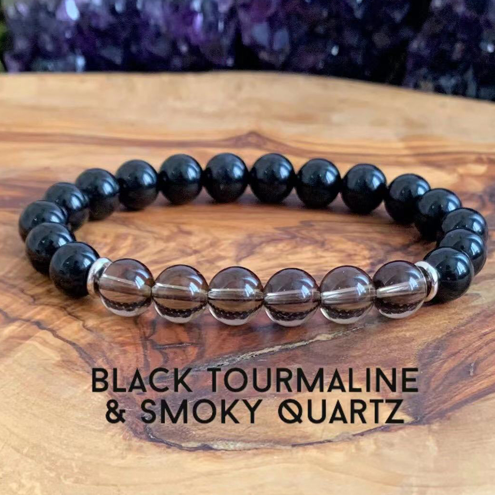 MG1620 Strand AAA Black Tourmaline Smoky Quartz Wrist Mala mens feminino atropelando o chakra raiz maravilhosamente protetor