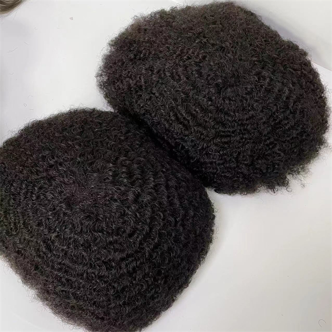 Piel de cabello humano brasileño Base de PU 6 mm Afro Curl Toupeees Toupee para hombre para África América Negro Sistema de reemplazo de pelos naturales para hombre