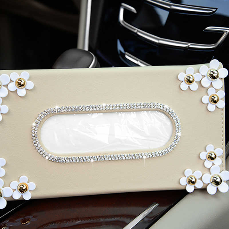 Car Crystal Paper Box with Chrysanthemum Tissue Interior Decoration Accessories for Sun Visor Type