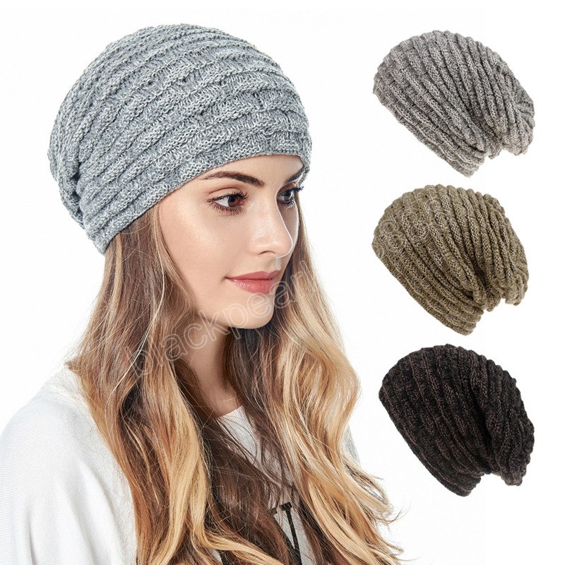 Solid Color Adult Autumn Winter Slouchy Beanie Hat Knitted Caps Women Men Double Layer Skullies Hats for Girls
