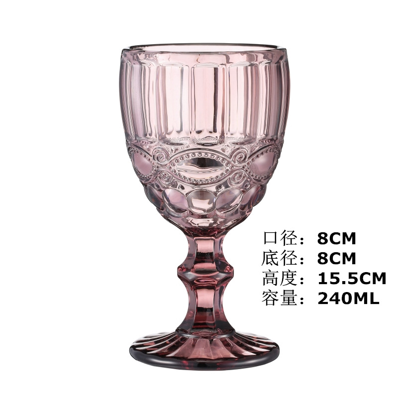 Sprzedaż hurtowa 240ml 300ml 4 kolory typ europejski ulga kolorowe szklane kieliszki do wina zagęszczony wysoki vintage wineware Z11