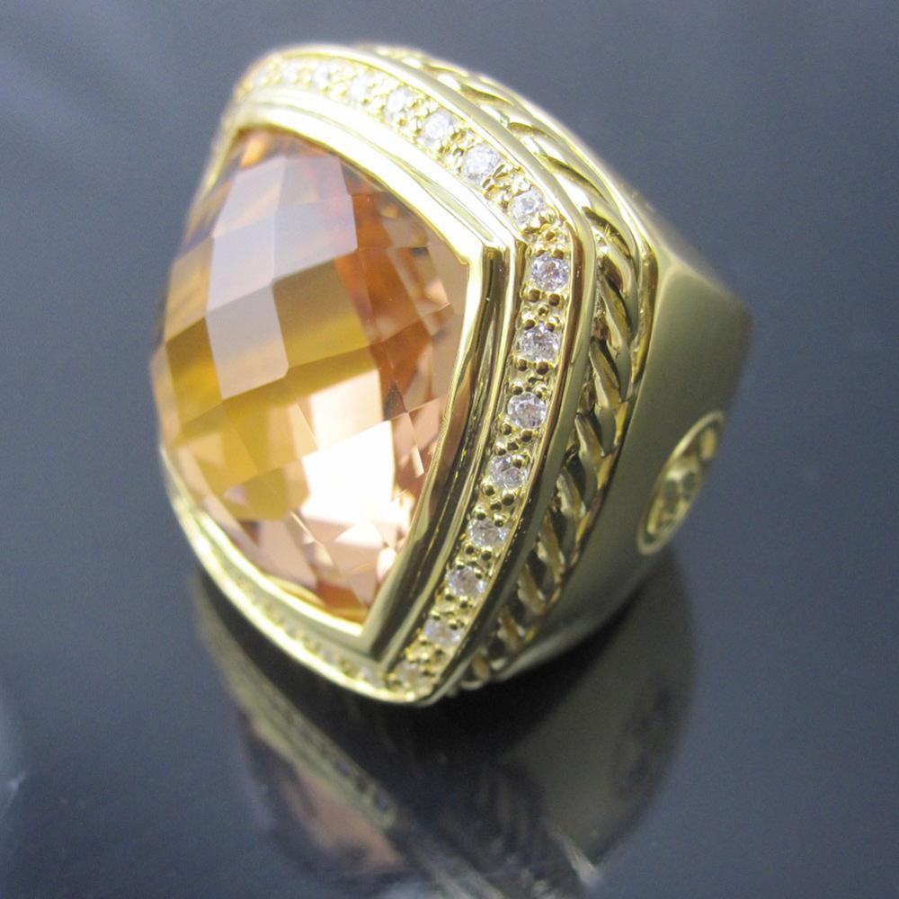 Mode Gold vergulde 20 mm Citrine -ringen voor vrouwen Design Fine Jewelry Solid 925 Sterling Silver Gemstone Ring Verjaardagsgeschenken Accessoires