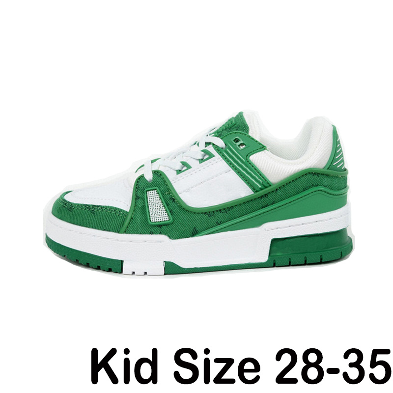 2022 Designer Kid Sneaker Virgil Trainer Повседневная детская обувь Кожа теленка Abloh Белый Зеленый Красный Синий Письмо Накладки Платформа Низкие детские кроссовки EUR 28-35