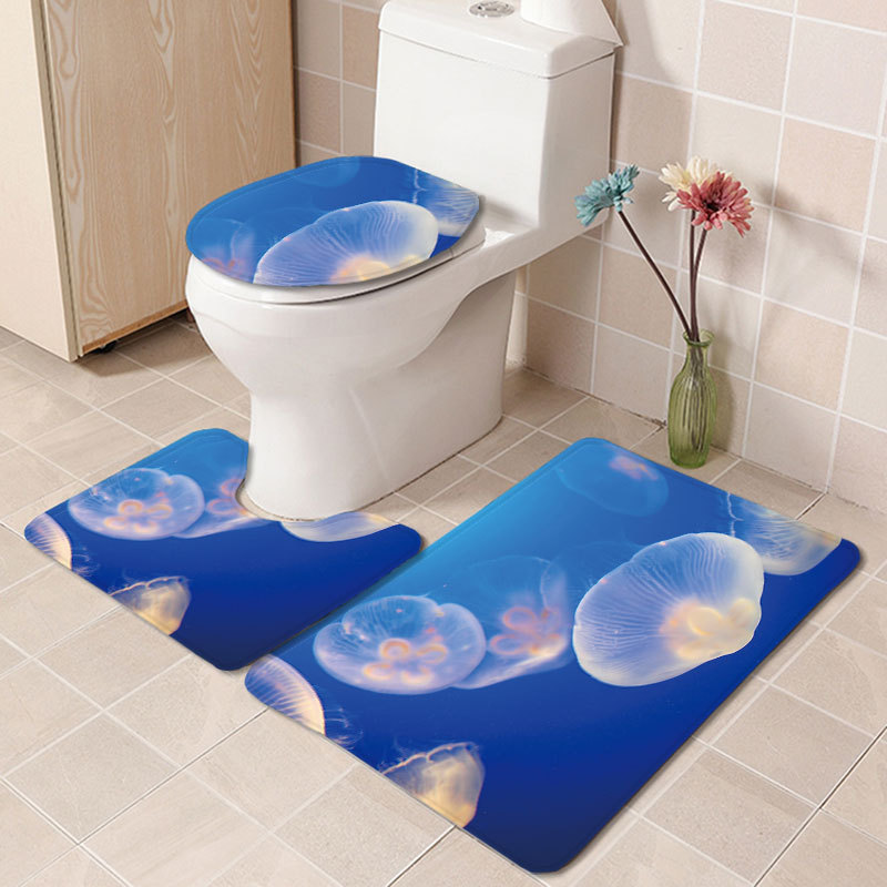 3 pièces/ensemble tapis de toilette tapis de bain de sol tapis de pied salon salle de bain tapis douche océan monde sous-marin Polyester impression 3D tapis antidérapant