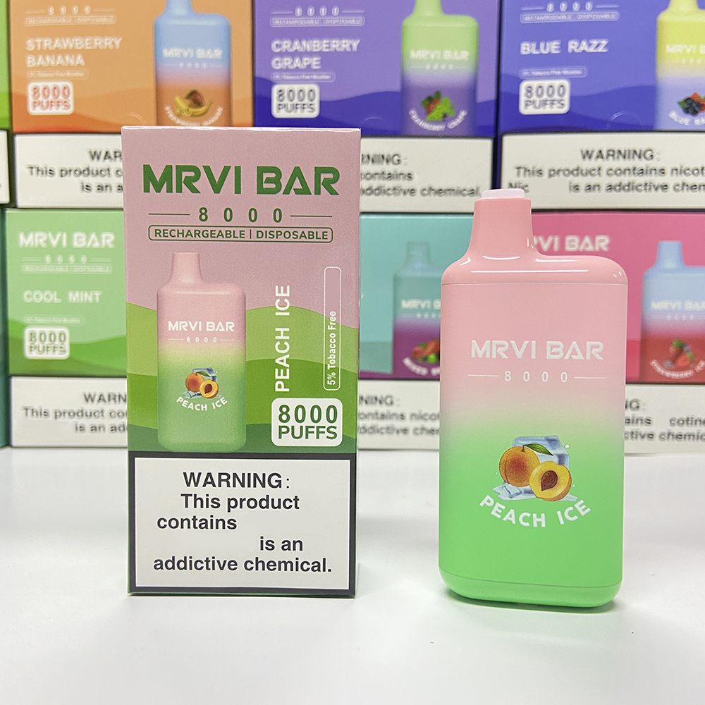 2023 New MRVI Bar 8000 퍼프 퍼프 일회용 vape 펜 E 담배 장치 650mAh 배터리 15ml 포드 사전 채워진 캣 트릿 충전식 해외 창고