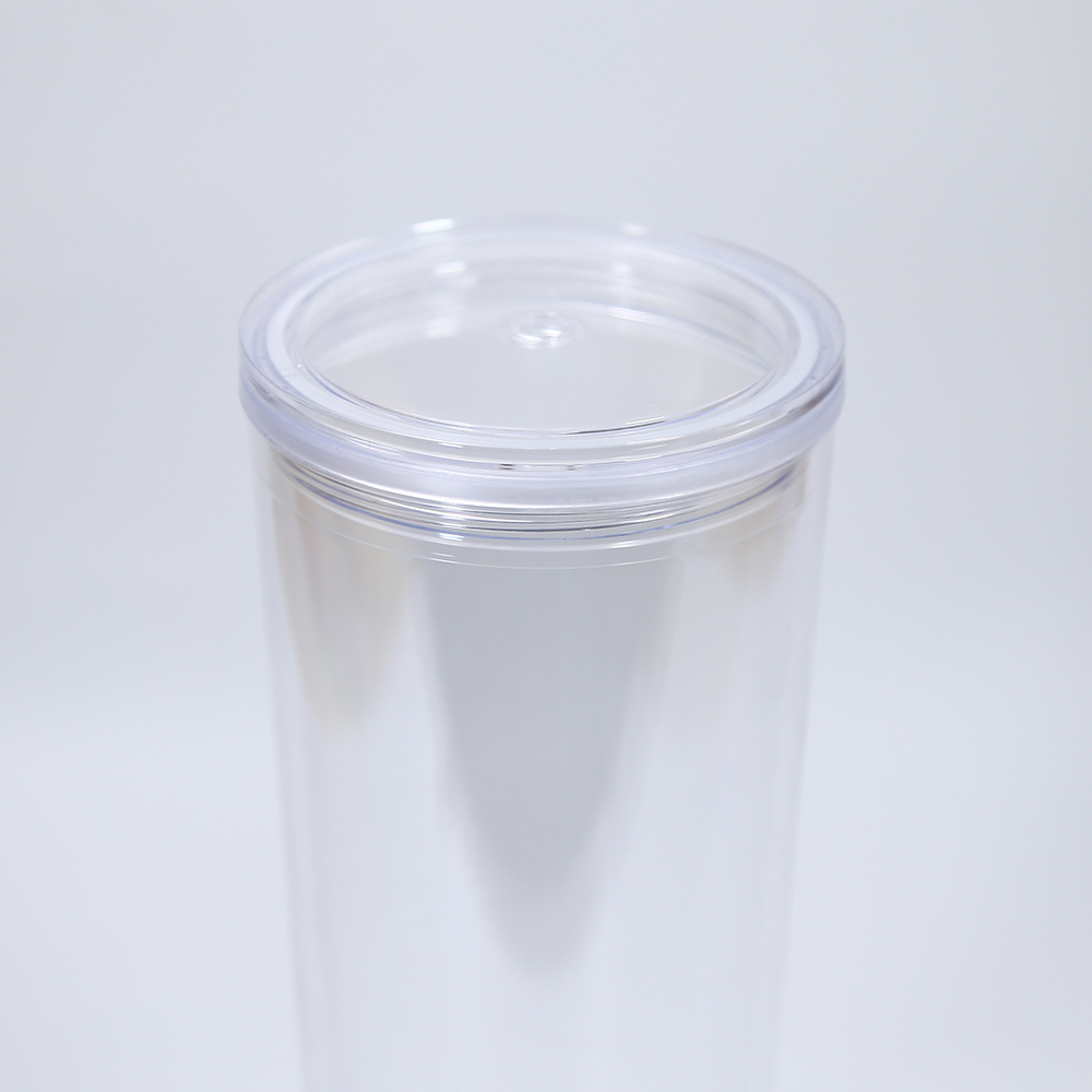 Magazzino americano Bicchieri d'acqua con coperchio piatto in plastica da 24 once con cannuccia nera Doppia parete riutilizzabile portatile Tazza da caffè da ufficio da 710 ml Bicchieri in acrilico trasparente Fai da te