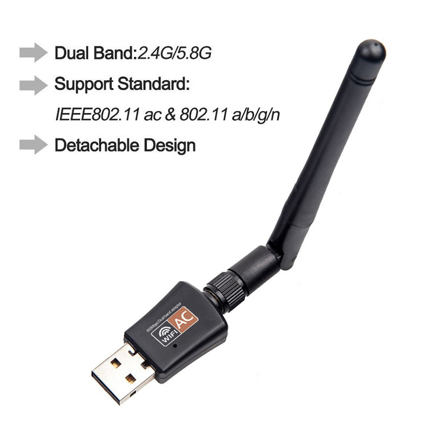 Adaptador wifi USB de doble banda de 600Mbps, WiFi de 2,4 GHz y 5GHz con antena para PC, miniordenador, receptor de tarjeta de red AC600 802.11b/n/g/ac