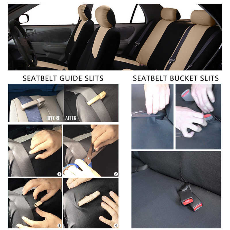 Funda para asiento de coche, tela de ventilación Compatible con Airbag, protección Universal Beige, accesorios interiores para 1/2/5/7 asientos
