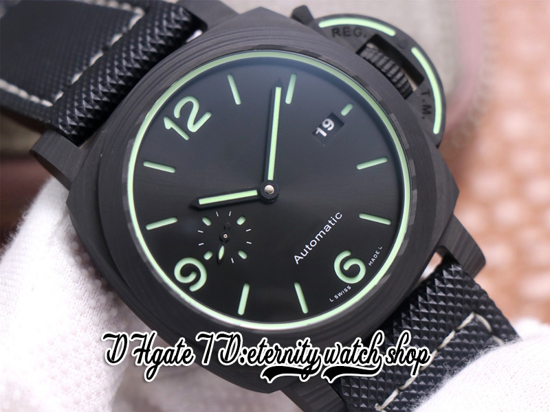 V2 44mm Mens Watch sv1118 P.9010 VSP9010 Luminous Trilogy Automatic Carbon Fiber Case Black Dial Green Markers Nylon Sportech Strap Super Edition eternity Watches