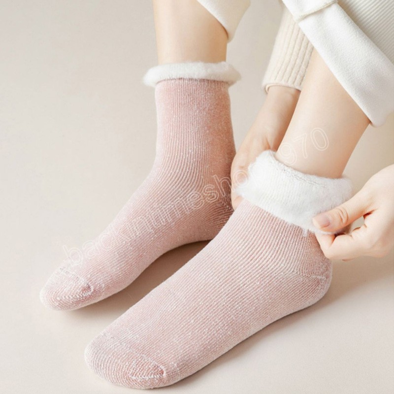 Chaussettes thermiques hiver femmes épaissir laine cachemire neige chaussettes sans couture doux couleur unie velours bottes sol chaussette de couchage