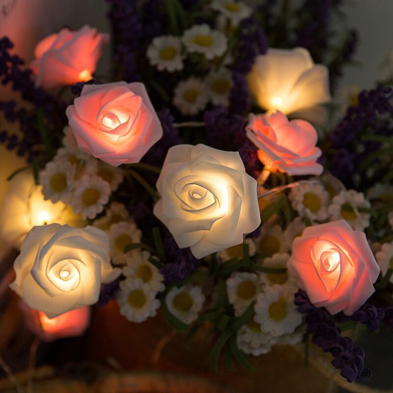 Flores de espuma com bateria Flores de rosa LED LUZES DE FORTAGEM DA VALENTINE DIA DO CEDIMENTO DOCORAÇÃO DO JARDIL DE NATAL 1.5M 10LED