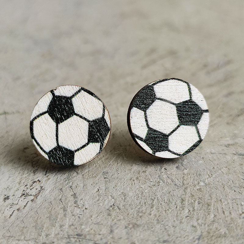 Boucles d'oreilles rondes en bois pour sport, Baseball, Rugby, Football, basket-ball, accessoires de mode