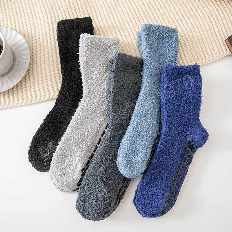 Hiver corail polaire épaissi tube moyen chaussettes hommes femmes Simple couleur unie en peluche chaussette intérieur chaud sol chaussettes maison pantoufles