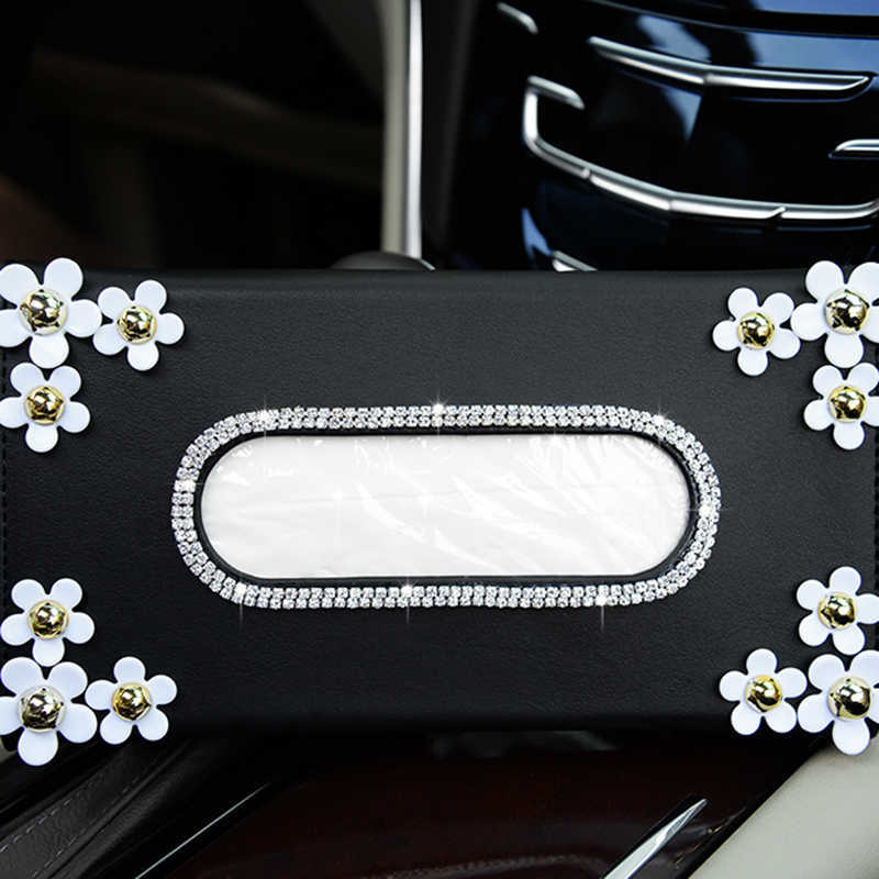 Car Crystal Paper Box with Chrysanthemum Tissue Interior Decoration Accessories for Sun Visor Type