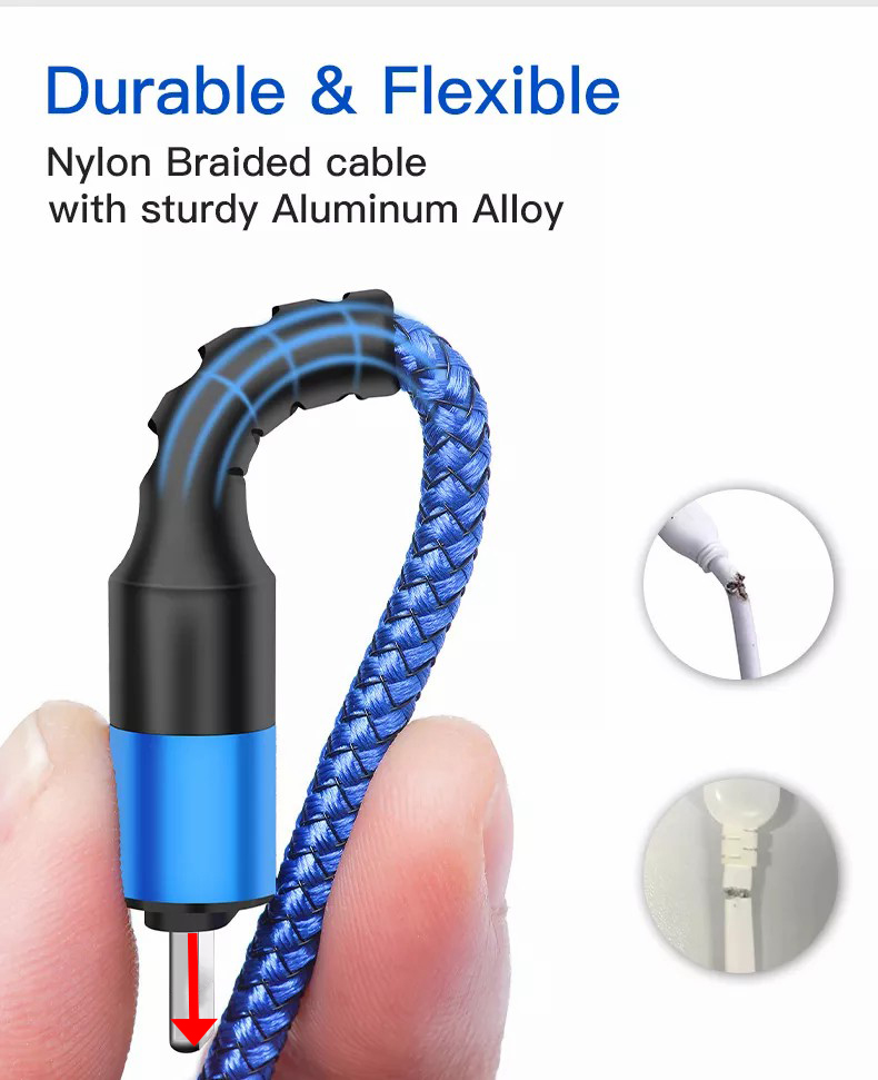 Cable USB de datos 3 en 1, Cables de carga de nailon rápidos para teléfono Android, Xiaomi, Huawei, Samsung, Cable cargador