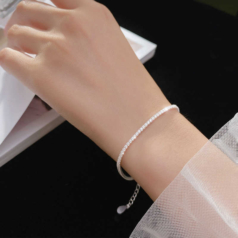 Bracelet Chaîne Wantme Luxe Chic Brillant Zircon Charme Bracelet pour Femmes Véritable Argent Sterling 925 Noble Fête De Mariage Bijoux Cadeau