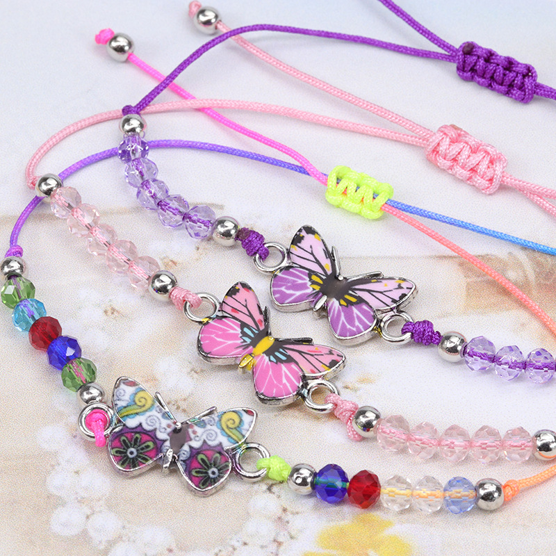 Colorful Crystal Beaded Butterfly Bracelets Handmade Braided Rope Adjustable Bangles for Women Girl Teens Jewelry Accessories