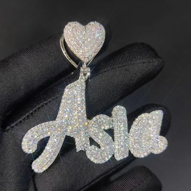 Gelbe weiß vergoldetes volles Bling CZ DIY Custom Name Letter Halskette für Männer Frauen mit 3 mm 24 -Zoll -Seilkette2875