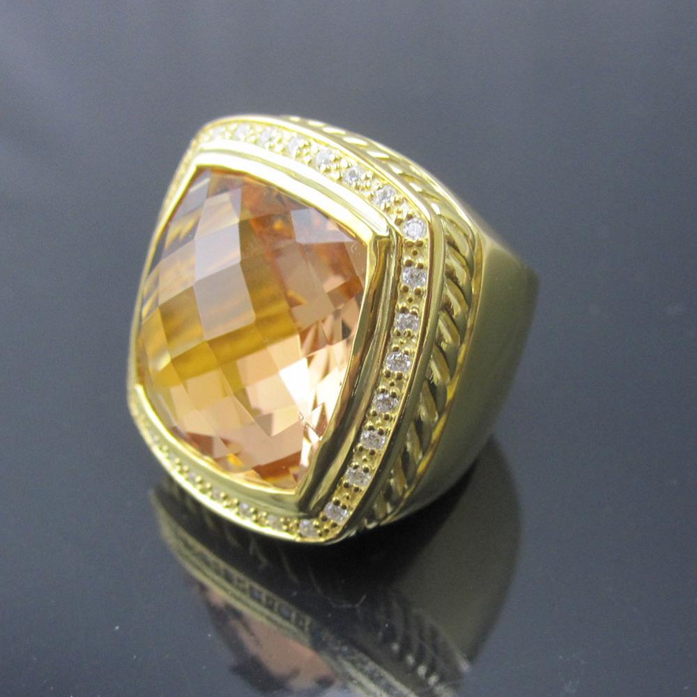 Mode Gold vergulde 20 mm Citrine -ringen voor vrouwen Design Fine Jewelry Solid 925 Sterling Silver Gemstone Ring Verjaardagsgeschenken Accessoires