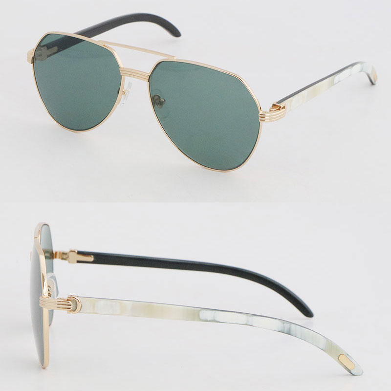 Новые дизайнерские солнцезащитные очки в деревянной оправе для женщин, большие квадратные солнцезащитные очки, натуральный белый цвет, черный рог буйвола внутри, 0272S 3368