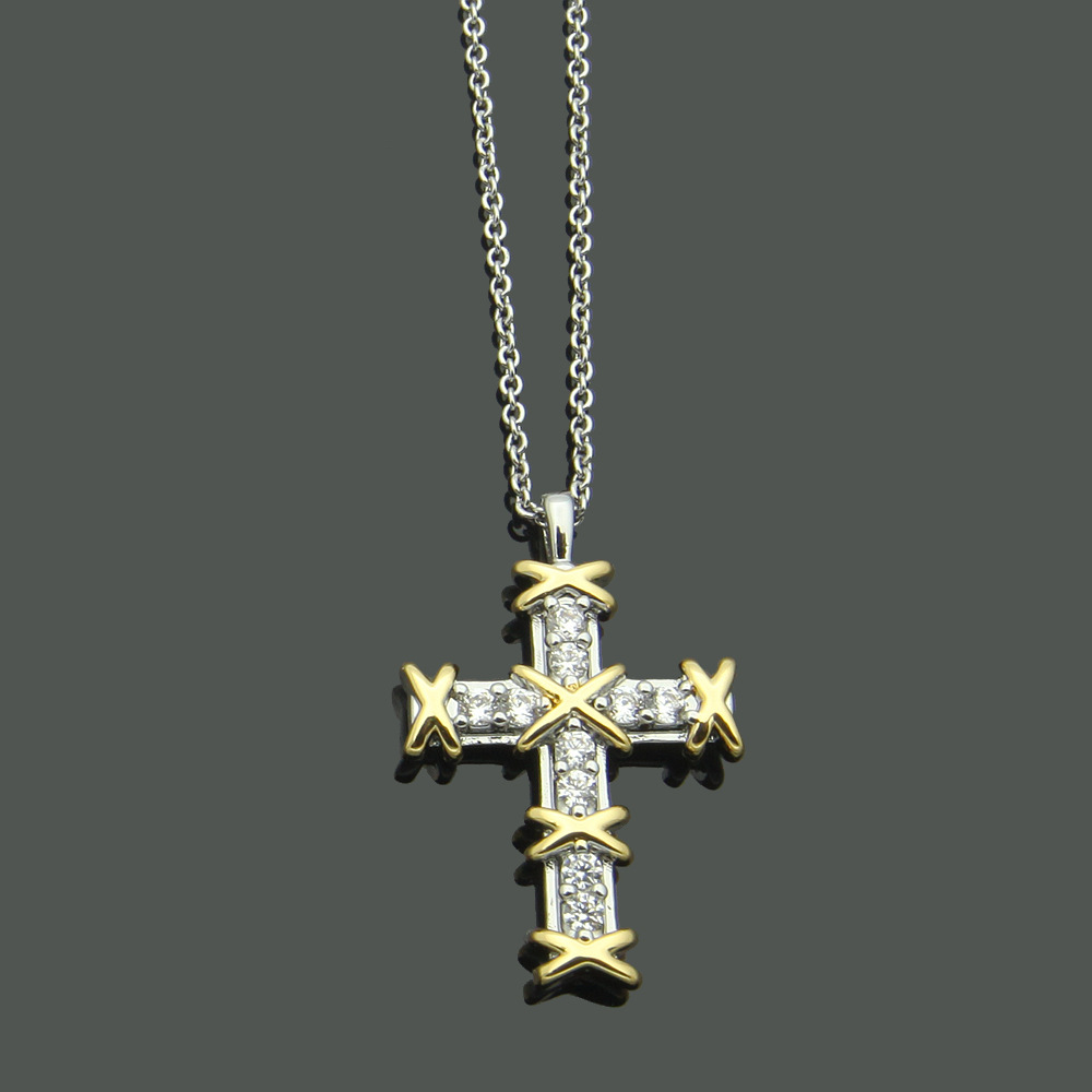 Vintage Designer Gold Cross Full Diamond Necklace Luxury Earring Set Styling Original Fashion Classic Bracelet Women's Jewelr311U