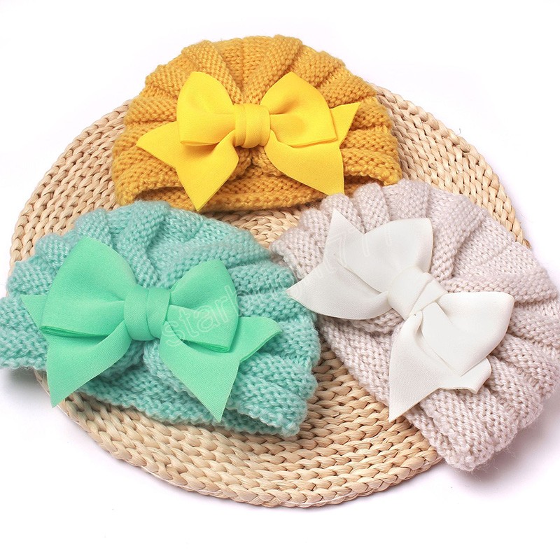 Chapeau d'hiver pour nouveau-né, nœuds tricotés, Turban pour enfants, Bonnet pour bébé fille, Bonnet chaud pour tout-petit, accessoires pour couvre-chef pour bébé de 0 à 2 ans