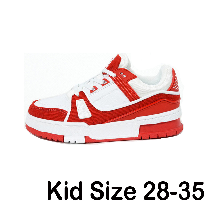 2023 Designer Sneaker Kids Virgil Trainer أحذية غير رسمية من جلد العجل Abloh White Green Red Blue Letterlays Platform Low Size28-35