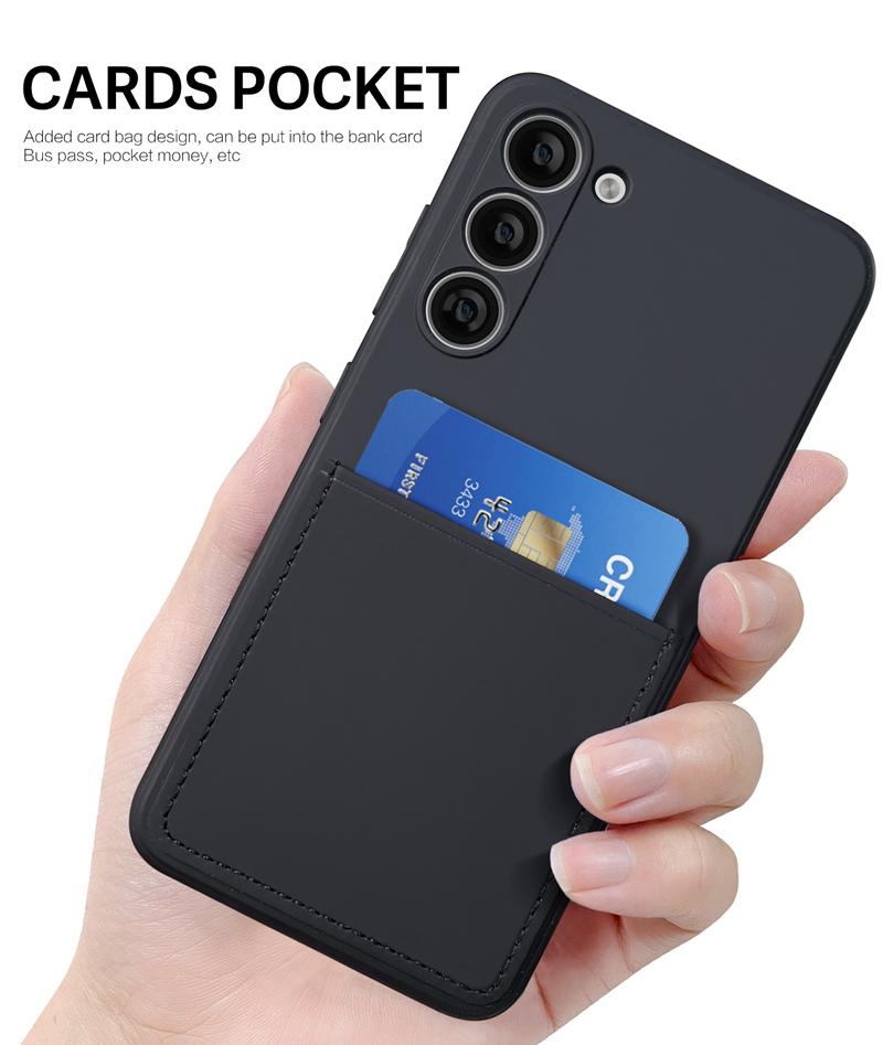 Karta ID Pocket płynna silikonowa przypadki na Samsung S23 Ultra Plus Uwaga 20 S22 S21 A13 5G A23 4G A33 A53 M23 M33 M53 Soft TPU Karta kredytowa Pudełko Telefon Cover Fine Otwór z tyłu skóry skóry