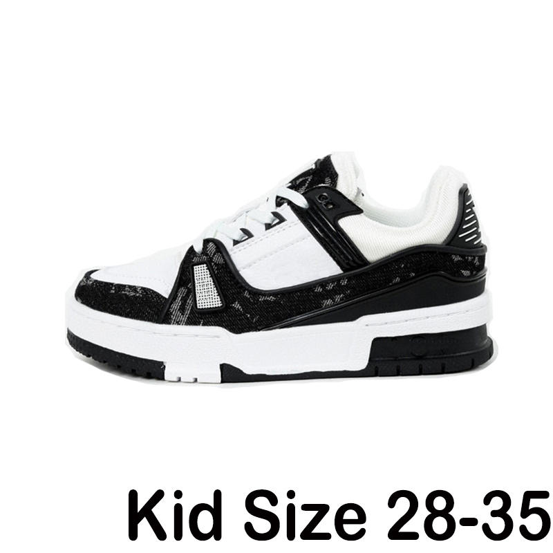 2022 Designer Kid Sneaker Virgil Trainer Повседневная детская обувь Кожа теленка Abloh Белый Зеленый Красный Синий Письмо Накладки Платформа Низкие детские кроссовки EUR 28-35