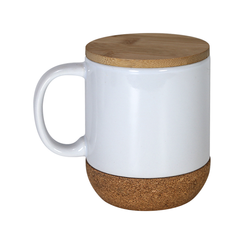 14oz Sublimation Handle Mugs With Wooden Bottom&Lid 400ml Heat Transfer Ceramic Cups White Blank Coffee Mug For Sublimating A12