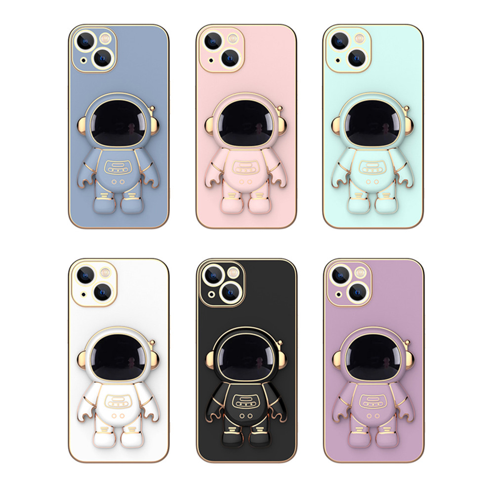 Casos de telefone com suporte de suporte de dobr￡vel astronauta em 3D para iPhone 14 13 12 11 Pro xs m￡x.