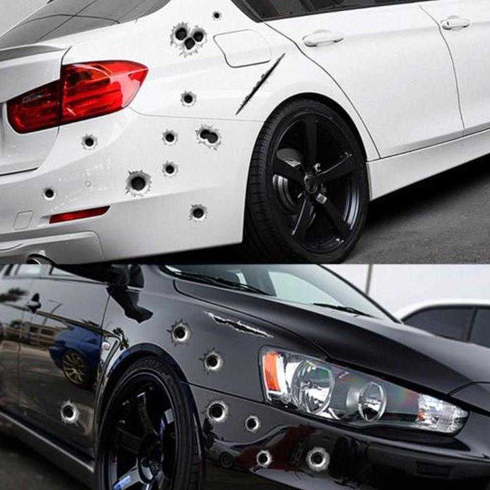 Funny Car Stickers 3D Bullet Hole Car Side Stickers Car-covers Motorcycle Scratch Realistic Bullet Hole Waterproof Stickers