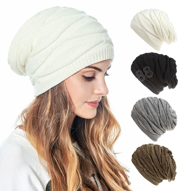 Herfst winter volwassen slouchy beanie hoed gebreide vrouwen mannen met dubbele laag schedels caps hoeden voor meisjes