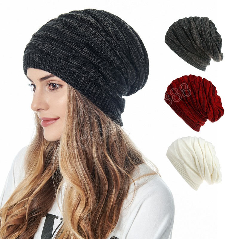가을 겨울 성인 멍청한 비니 모자 니트 여성 남자 이중 레이어 두개골 모자 모자를위한 모자