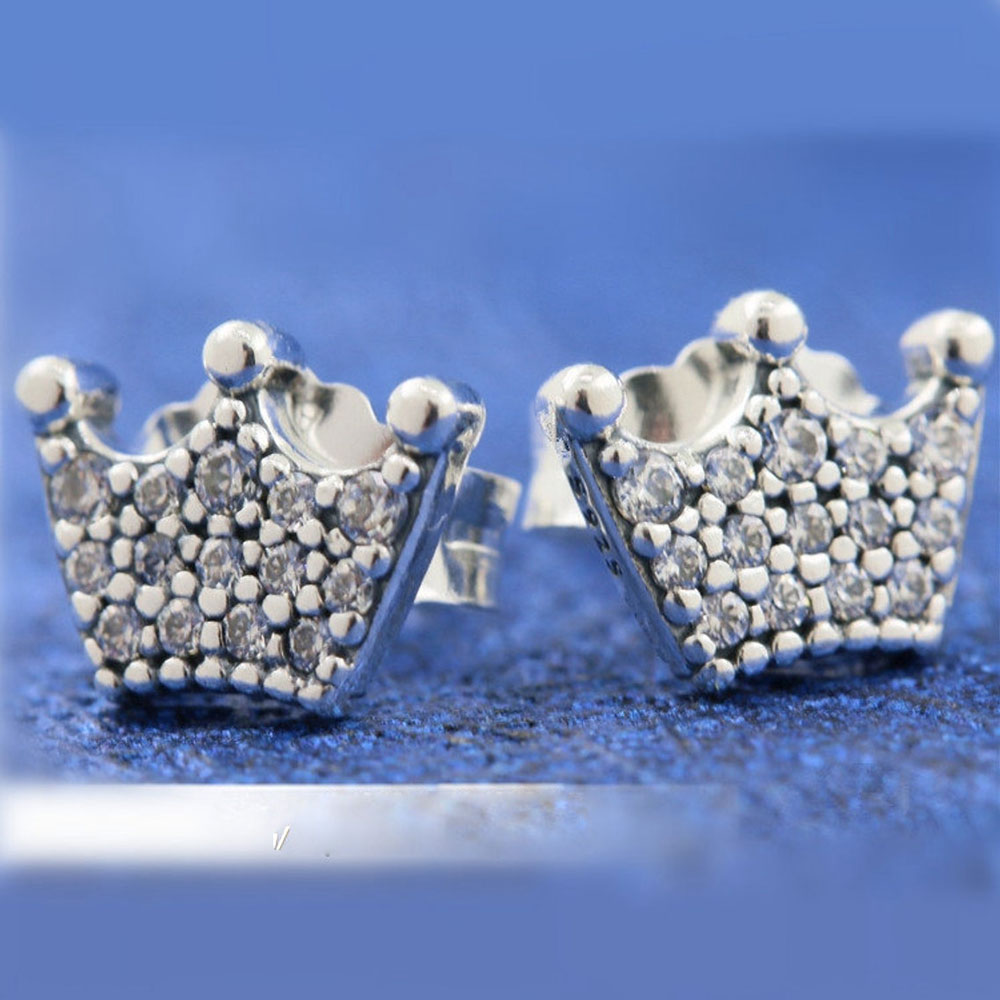 925 Sterling Silver Enchanted Crowns Stud Earrings Fits European Pandora Style Jewelry Fashion Earrings