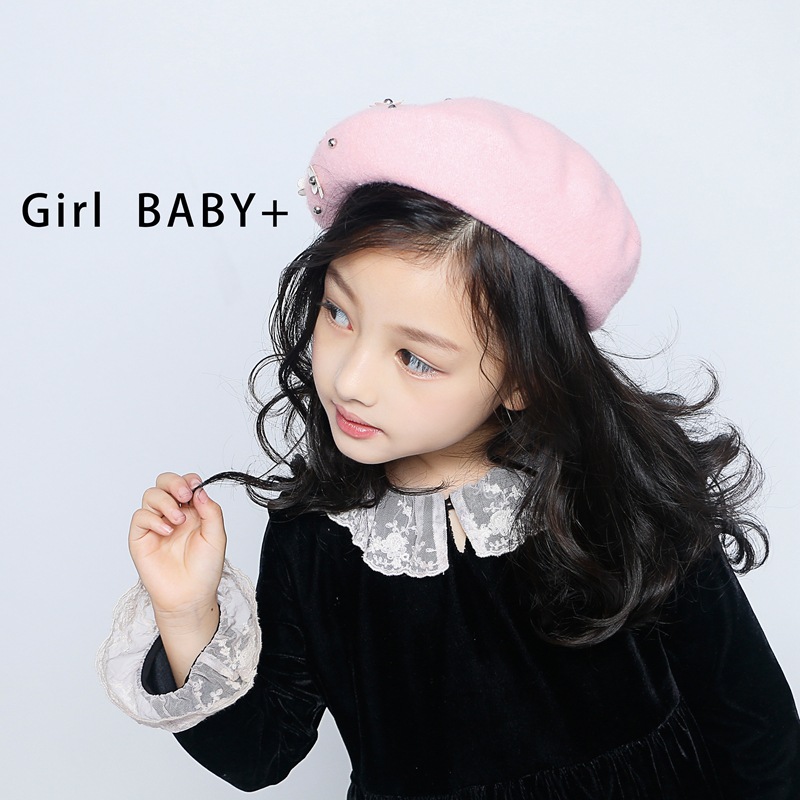 Fashion Kids Hat Caps for Girls Wool Autumn Winter Baby Girl Hat with Flowers Vintage Kids Beret Cap Babe Accessories