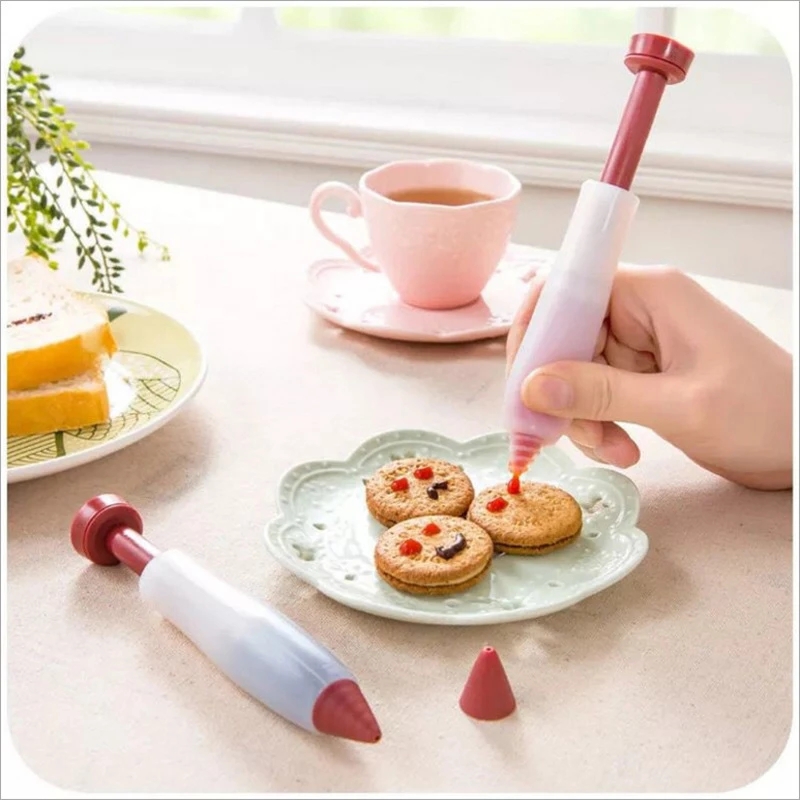 Silikondekorationspenna Icing Cream Chocolate Cake Dessert Sprute Plate Paint Pen Cookie Biscuit Pastry Baking Tools MJ1215