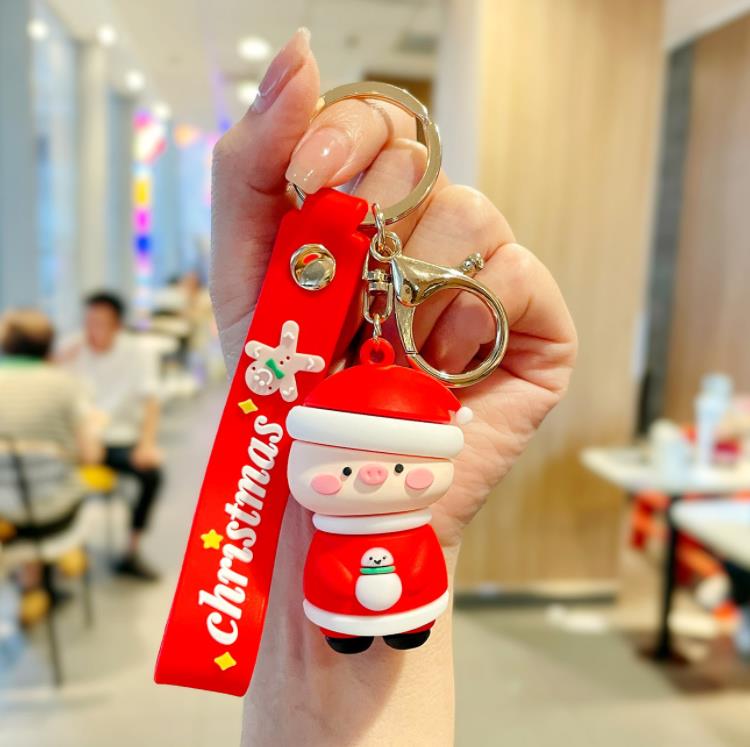 Party Favor Cartoon Cute Santa Claus Key Chain Soft Rubber Doll Car Key Ring Pendant Fashion Bag Ornament Accessori Keychain Christmas Gift SN394