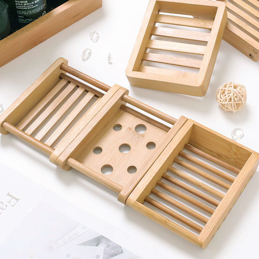 Bathroom Storage & Organization Wooden Natural Bamboo Soap Dishes Tray Holder Storage Soap Rack Plate Box Container Portable Bathroom Soap Dish Storage Box