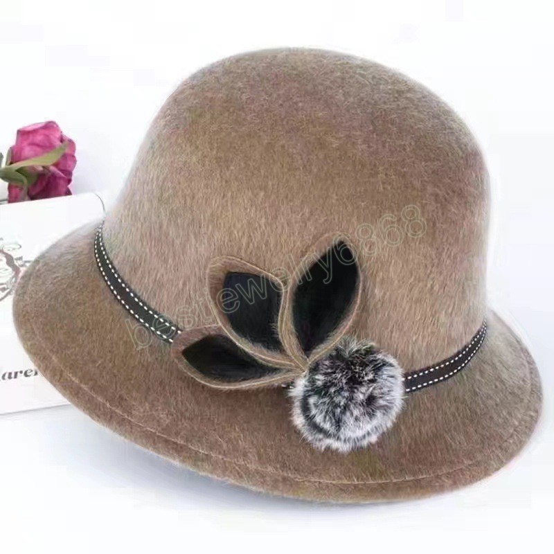 Femmes automne hiver laine chapeaux dames dôme chapeau Vintage élégant Fedoras casquette avec fleur chapeau de soleil décontracté seau casquettes