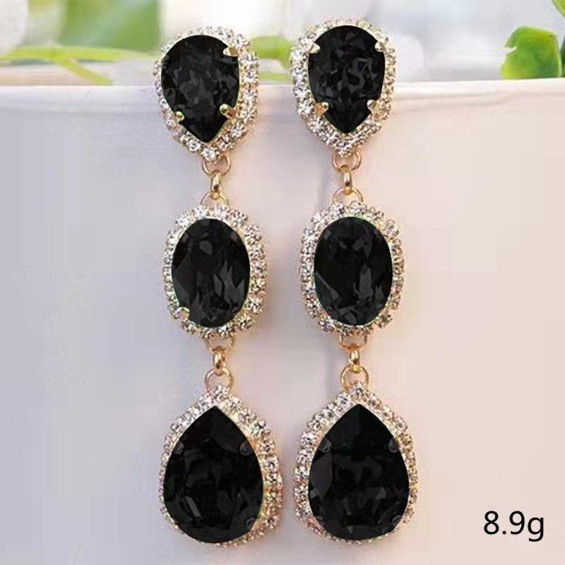 Dangle Earrings Female Crystal Water Drop Stone Gold Plated Wedding Royal Blue Green Pink Zircon Long For Women186I